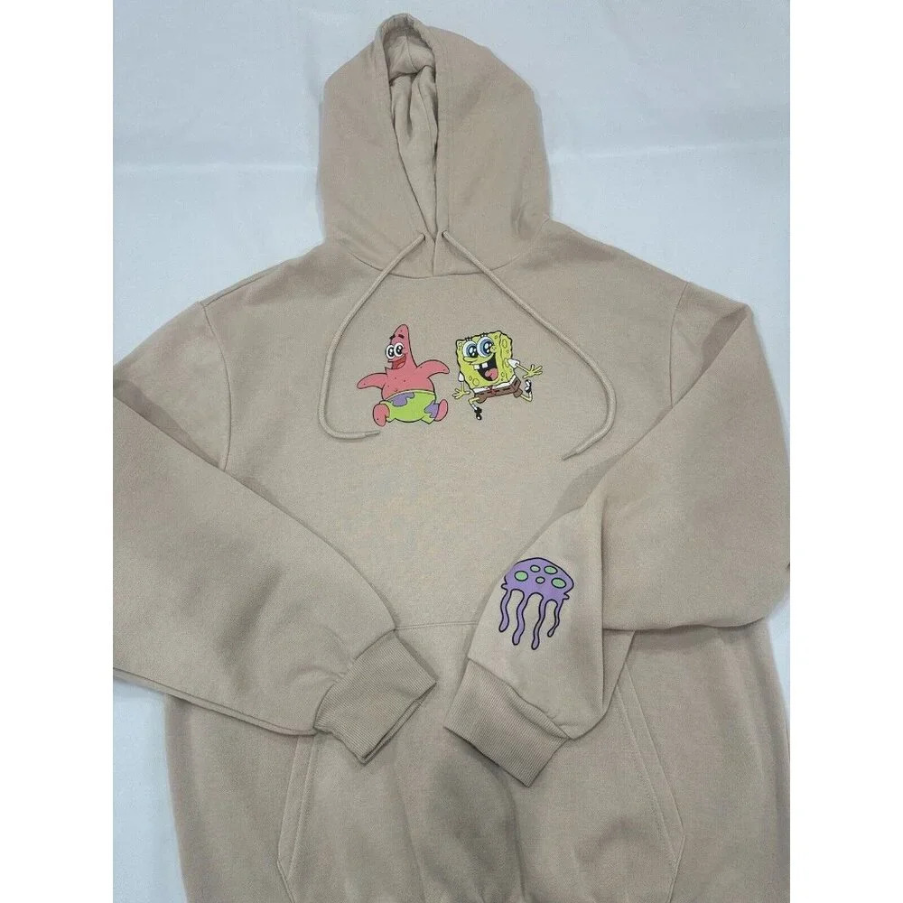 Nickelodeon Men's Spongebob Squarepants Hoodie Sweatshirt Tan Large Super Soft